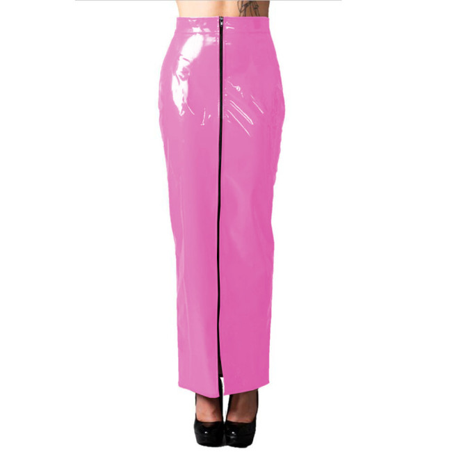 Women PVC Faux Leather Slim Long Skirt High Waist Zipper Skinny Skirt Office Lady Ankle Length Skirt Sexy Pencil Skirt Custom