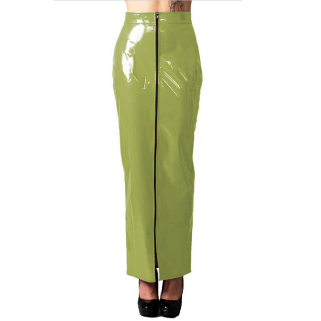 Women PVC Faux Leather Slim Long Skirt High Waist Zipper Skinny Skirt Office Lady Ankle Length Skirt Sexy Pencil Skirt Custom