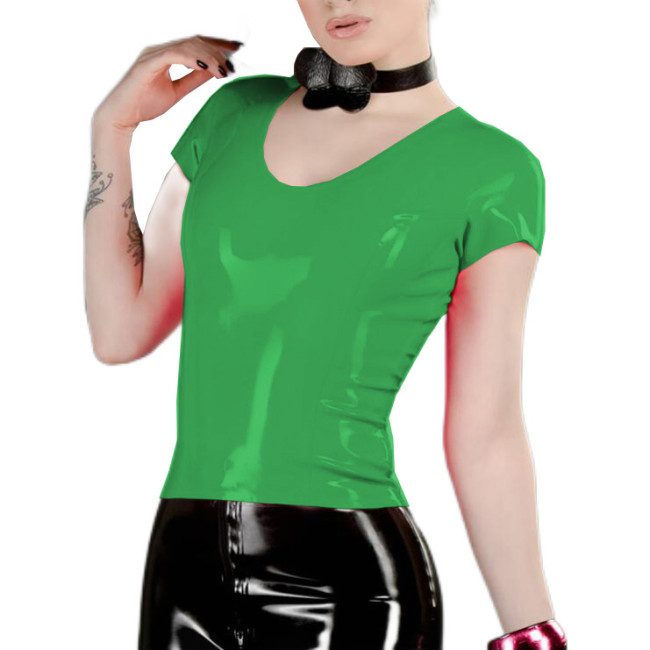 Shiny Shirt Wetlook PVC Patent Leather Short Sleeves Summer Sexy T-shirt Sheer Back Zipper T-Shirts Tops Clubwear Casual Clothes