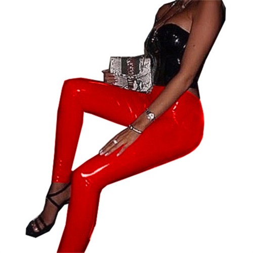 Sexy Leggings Stretchy High Waist Bodycon Pants Women Shiny PVC Pantent Leather Pants Slim Summer Skinny Trousers Custom