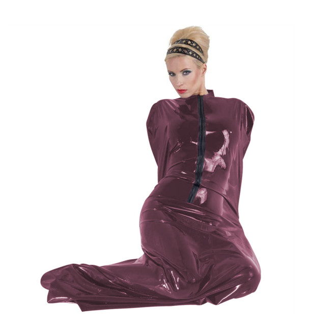 Women's PVC Bondage Bodysuit Bag Shiny Faux Leather Sleeping Bag Zentai Mummy Clothes Front Zipper Halloween Cosplay Costumes