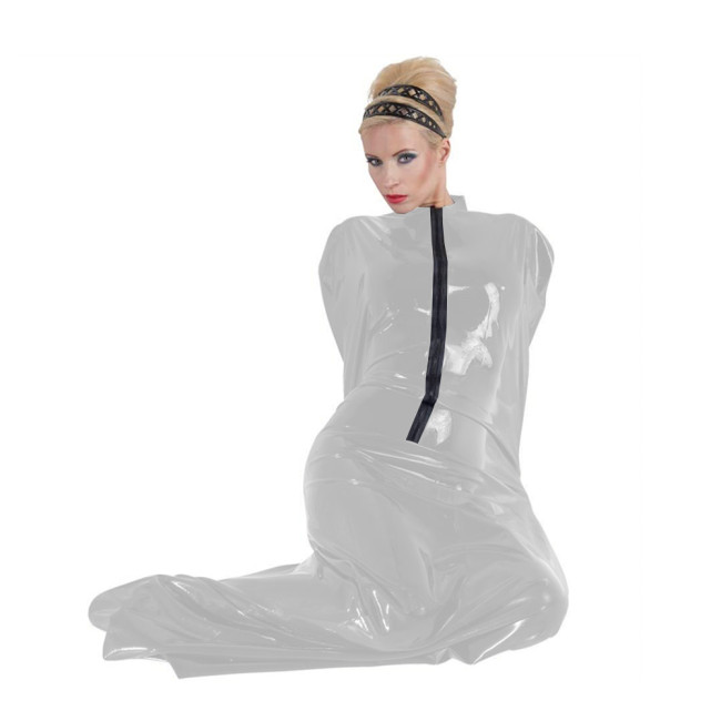 Women's PVC Bondage Bodysuit Bag Shiny Faux Leather Sleeping Bag Zentai Mummy Clothes Front Zipper Halloween Cosplay Costumes