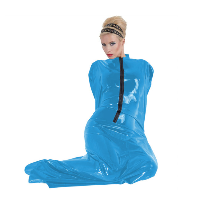 Women's PVC Bondage Bodysuit Bag Shiny Faux Leather Sleeping Bag Zentai Mummy Clothes Front Zipper Halloween Cosplay Costumes