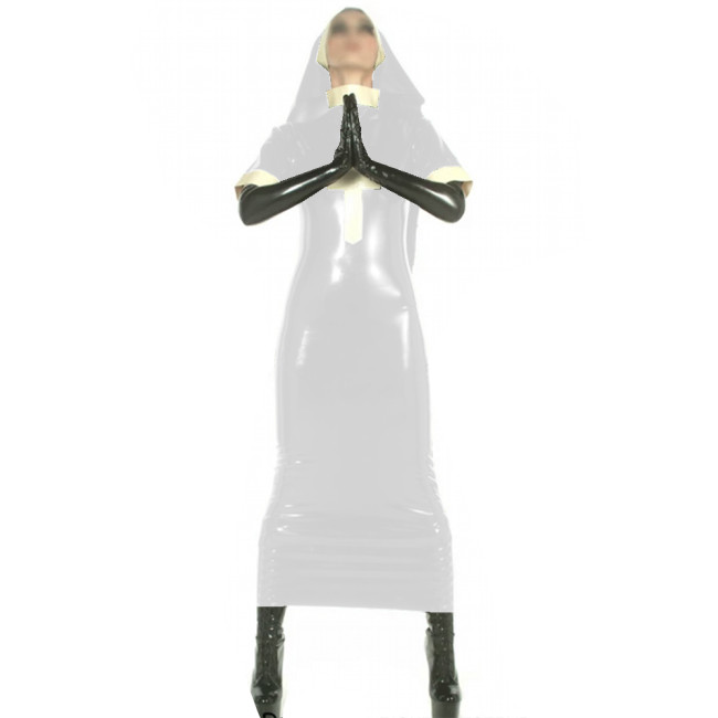 Women Saintlike Seductress Costume PVC Wetlook Nun Costume Faux Leather With Hood Religious Sister Halloween Cosplay Fancy Dress