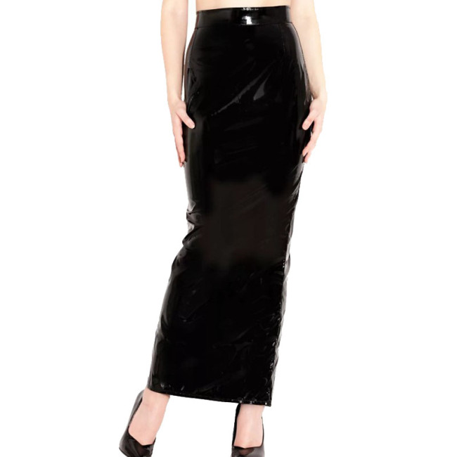 High Quality Plus Skinny Ankle Length Latex Skirt Women Faux Leather PVC Long Skirt Party Stage Back Zip Split Pencil Skirt