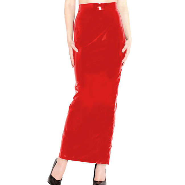 High Quality Plus Skinny Ankle Length Latex Skirt Women Faux Leather PVC Long Skirt Party Stage Back Zip Split Pencil Skirt