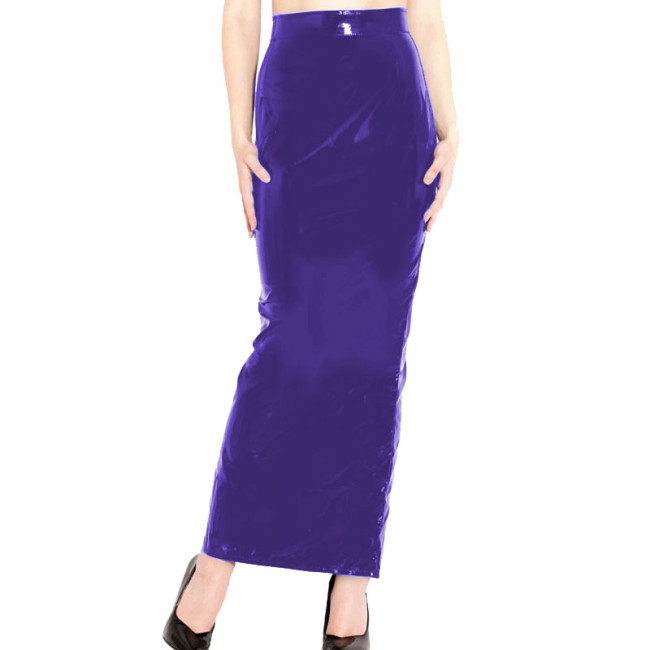 High Quality Plus Skinny Ankle Length Latex Skirt Women Faux Leather PVC Long Skirt Party Stage Back Zip Split Pencil Skirt