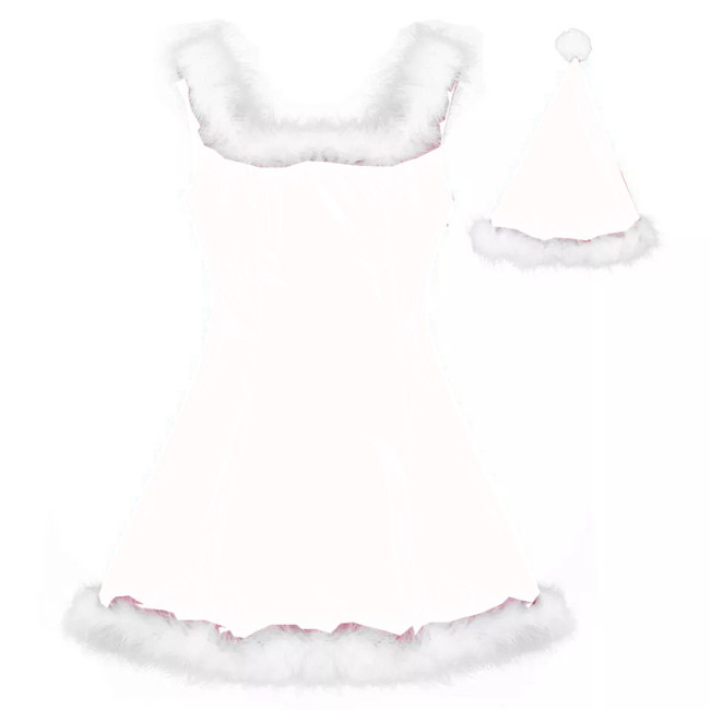 22 Colors Women PVC Mini Dress Sleeveless Shiny Faux Leather Club Dresses Sexy Santa Claus Cosplay Christmas Costume With Hat