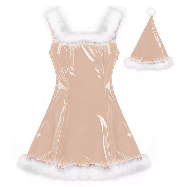 22 Colors Women PVC Mini Dress Sleeveless Shiny Faux Leather Club Dresses Sexy Santa Claus Cosplay Christmas Costume With Hat