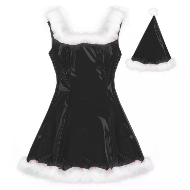 22 Colors Women PVC Mini Dress Sleeveless Shiny Faux Leather Club Dresses Sexy Santa Claus Cosplay Christmas Costume With Hat