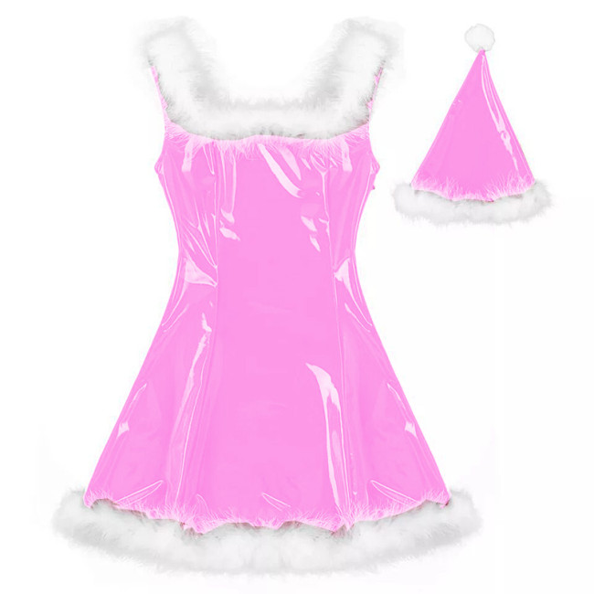22 Colors Women PVC Mini Dress Sleeveless Shiny Faux Leather Club Dresses Sexy Santa Claus Cosplay Christmas Costume With Hat