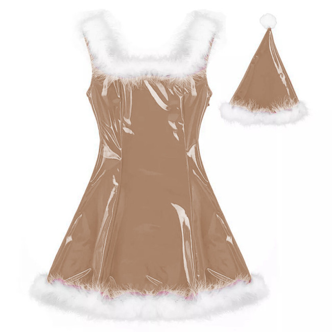 22 Colors Women PVC Mini Dress Sleeveless Shiny Faux Leather Club Dresses Sexy Santa Claus Cosplay Christmas Costume With Hat