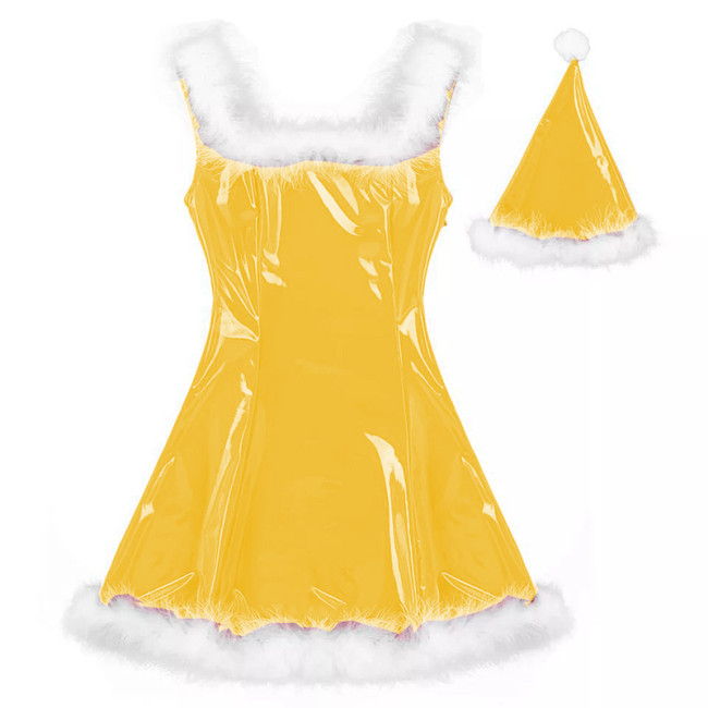 22 Colors Women PVC Mini Dress Sleeveless Shiny Faux Leather Club Dresses Sexy Santa Claus Cosplay Christmas Costume With Hat