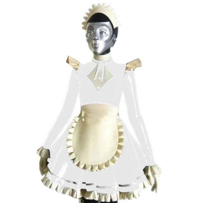 Shiny PVC French Maid Cosplay Costume Long Sleeve Maid Outfit Lolita Dress Halloween Party Servant Exotic Apparel Fancy Dress