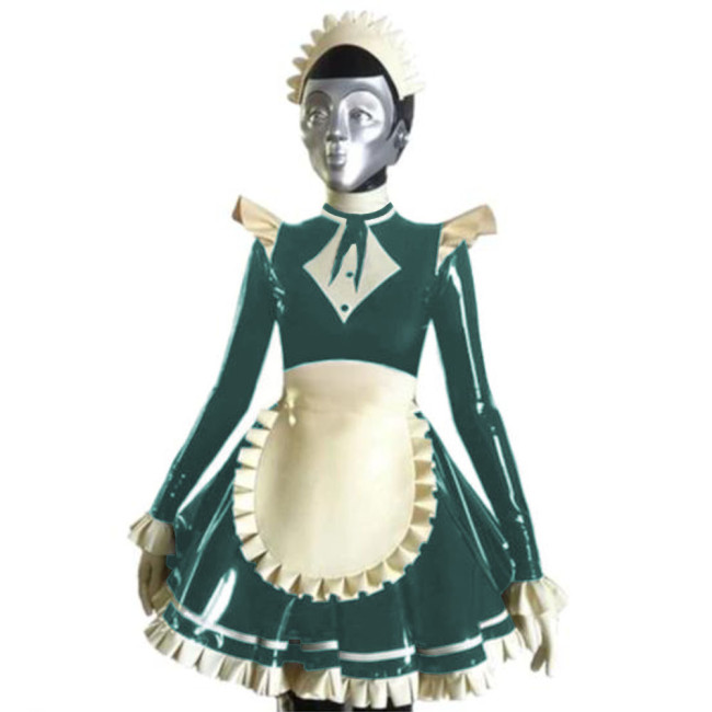 Shiny PVC French Maid Cosplay Costume Long Sleeve Maid Outfit Lolita Dress Halloween Party Servant Exotic Apparel Fancy Dress