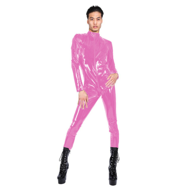 Fetish PVC Catsuit Sexy Elastic Faux Leather Bodysuit Long Sleeve Zipper Unisex jumpsuit Bondage Romper Leotard Customize Zentai