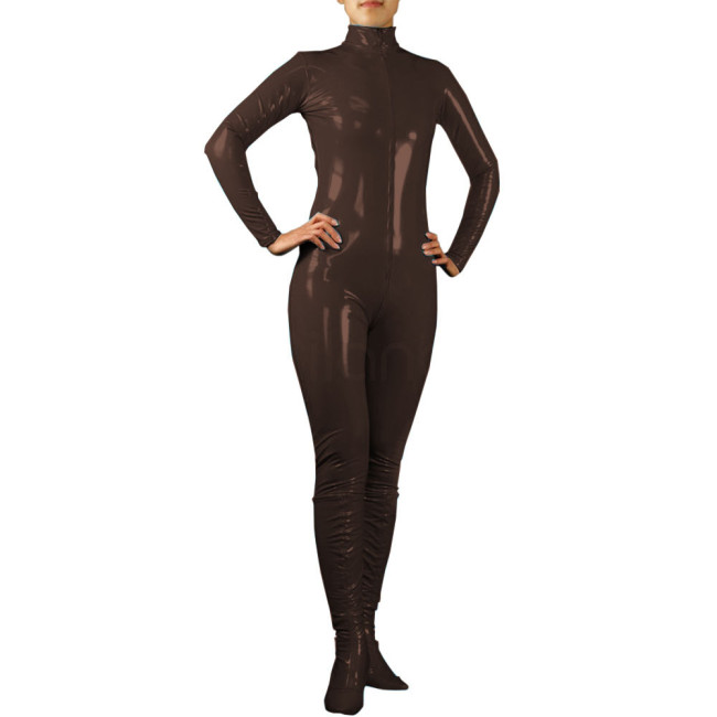 Women Long Sleeve Bodycon pvc leather catsuit Footed Vinyl Slim Patent Leather Bodysuit PVC Bodysuit Stretch Jumpsuits 7XL