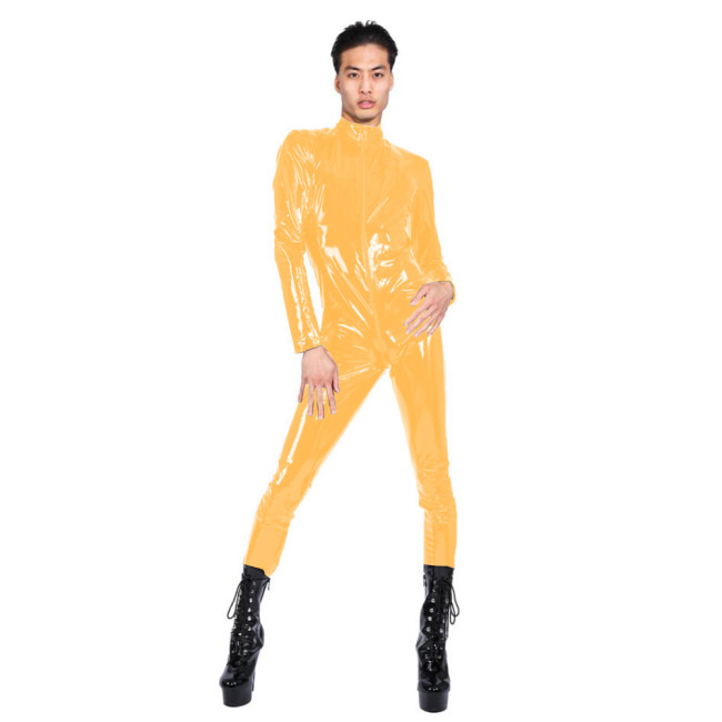 Fetish PVC Catsuit Sexy Elastic Faux Leather Bodysuit Long Sleeve Zipper Unisex jumpsuit Bondage Romper Leotard Customize Zentai