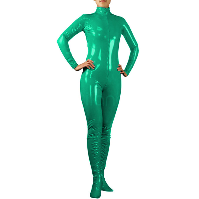 Women Long Sleeve Bodycon pvc leather catsuit Footed Vinyl Slim Patent Leather Bodysuit PVC Bodysuit Stretch Jumpsuits 7XL