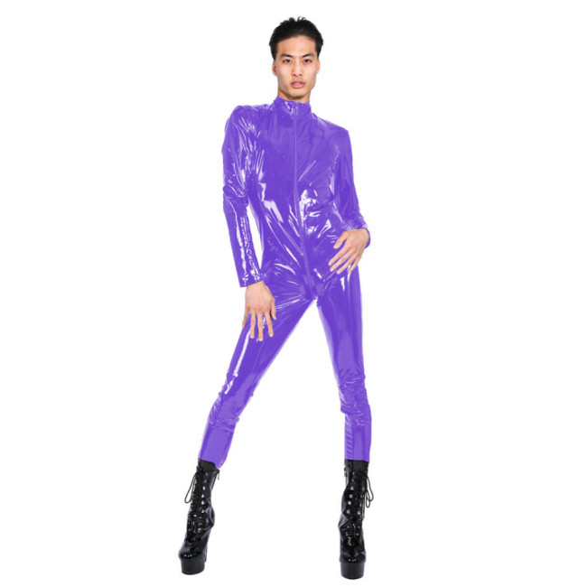 Fetish PVC Catsuit Sexy Elastic Faux Leather Bodysuit Long Sleeve Zipper Unisex jumpsuit Bondage Romper Leotard Customize Zentai