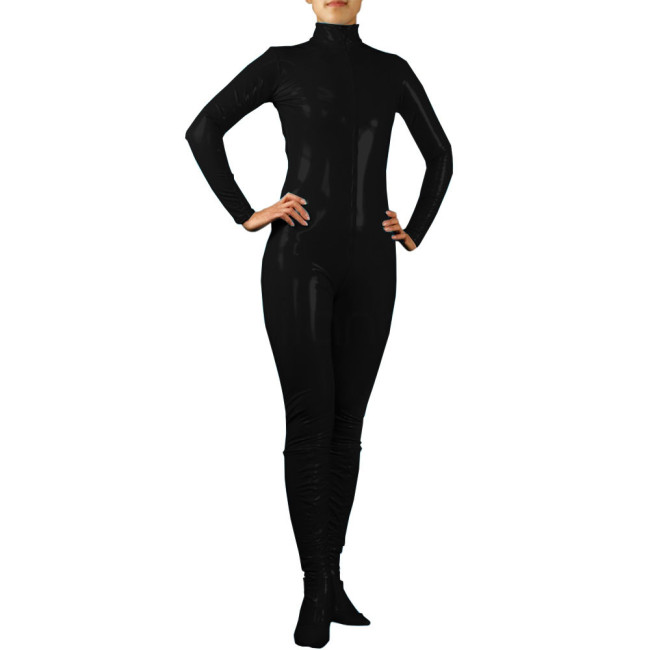 Women Long Sleeve Bodycon pvc leather catsuit Footed Vinyl Slim Patent Leather Bodysuit PVC Latex Bodysuit Stretch Jumpsuits 7XL