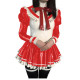 Sexy Faux Latex French Maid Dress Long Puffs Sleeves Ruffles Bows PVC Uniform Outfit Sweet Cosplay A-line Mini Dress Clubwear