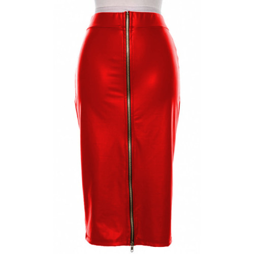 Matte PU Leather Stretch High Waist Pencil Skirt Sexy Full Zipper Skinny Midi Skirt Ladies Office Streetwear Plus Size Custom