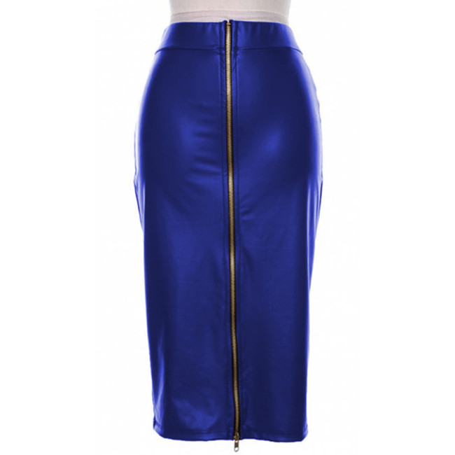 Matte PU Leather Stretch High Waist Pencil Skirt Sexy Full Zipper Skinny Midi Skirt Ladies Office Streetwear Plus Size Custom