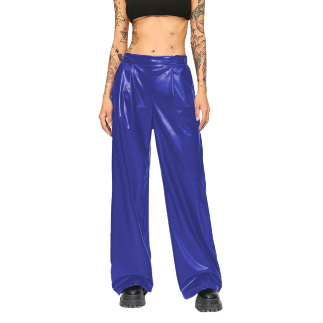 High Waist Faux Leather Women Loose Pants Wide Leg Long Trousers Pocket Flare Female Club Street Party Adult  Full Length S-7XL