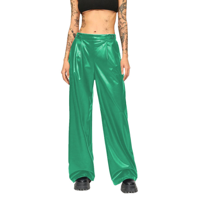 High Waist Faux Leather Women Loose Pants Wide Leg Long Trousers Pocket Flare Female Club Street Party Adult  Full Length S-7XL