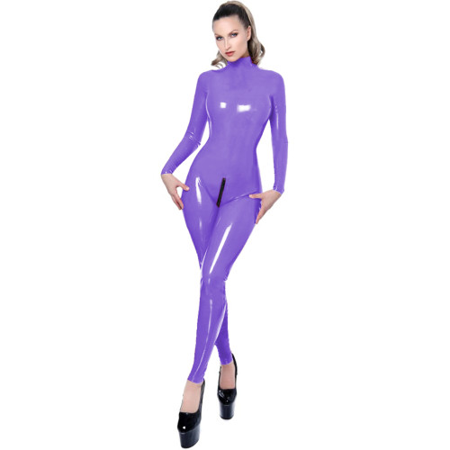 Women Men Glossy PVC Leather Jumpsuit Sexy Turtleneck Long Sleeve Zipper Crotch Body Suit Catsuit Pole Dancing Costumes Clubwear