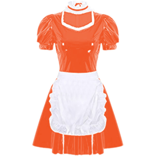 Summer Women Sexy PVC Short Sleeve Sheath Pleated A-Line Mini Dress Anime Sissy Maid Dress French Apron Lolita Cosplay Sweet 7XL