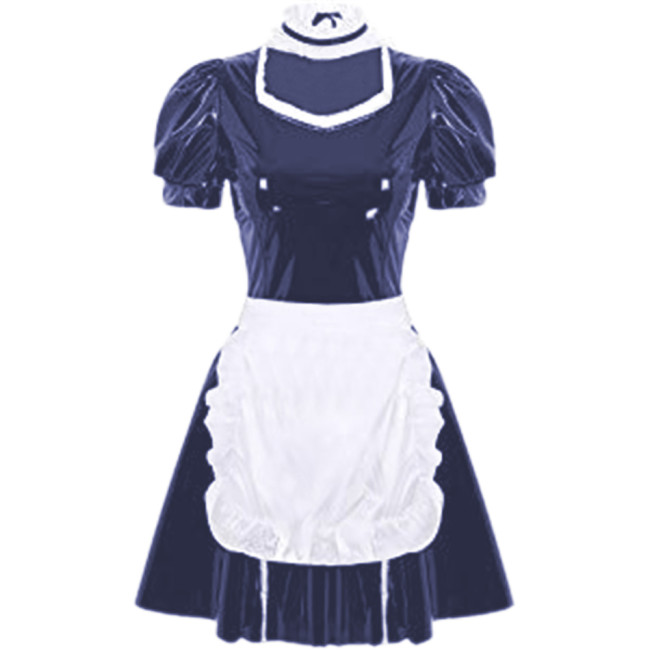 Summer Women Sexy PVC Short Sleeve Sheath Pleated A-Line Mini Dress Anime Sissy Maid Dress French Apron Lolita Cosplay Sweet 7XL