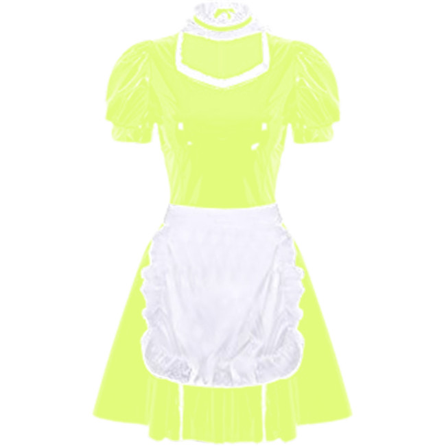 Summer Women Sexy PVC Short Sleeve Sheath Pleated A-Line Mini Dress Anime Sissy Maid Dress French Apron Lolita Cosplay Sweet 7XL