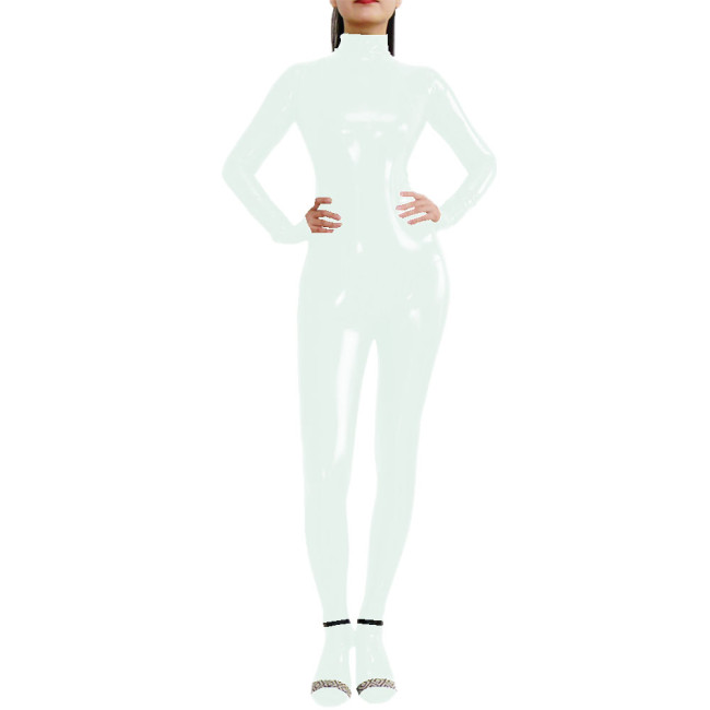 Long Sleeve Shiny PVC Full Bodysuit Slim Turtleneck Faux Leather Sexy Catsuit Wet Look Ladies Stretch Jumpsuit Party Club Wear