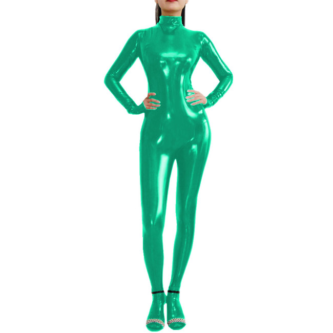 Long Sleeve Shiny PVC Full Bodysuit Slim Turtleneck Faux Leather Sexy Catsuit Wet Look Ladies Stretch Jumpsuit Party Club Wear
