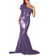Elegant Bodycon Maxi Dress Oblique Shoulder Dress Bodycon Sheath Sleeveless Mermaid Downswing Dress Formal Evening Banquet Prom