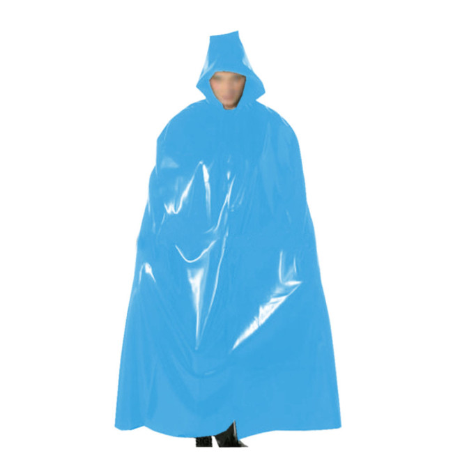Ponchos Windbreaker Cloak Sexy Wetlook Long Cape With Hood Women Faux Latex PVC Leather Robe Coat Cosplay Party Costumes Clu
