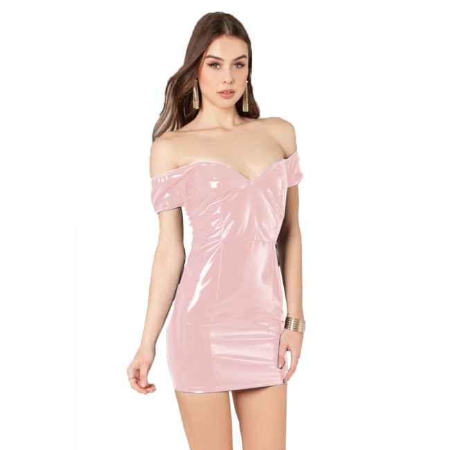 28 Colors PVC Summer Cocktail Off Shoulder Strapless Sweetheart Neck Dress Bodycon Pencil Sheath Tube Top Mini Dress Clubwear Party