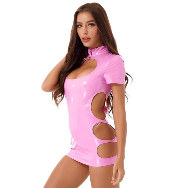 Fetish Night Dress Women Turtleneck Sexy Sissy Female Erotic Hollow Out Chest Lingerie Midriff Sheath Pencil Mini Dress Club 7XL