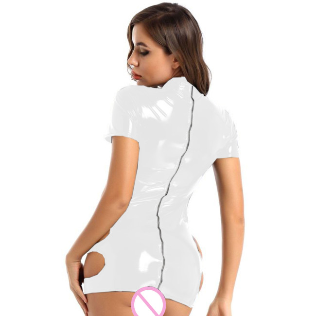 Fetish Night Dress Women Turtleneck Sexy Sissy Female Erotic Hollow Out Chest Lingerie Midriff Sheath Pencil Mini Dress Club 7XL