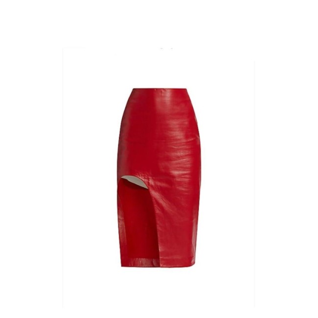 High Waist Patent Leather Slim Pencil Skirt Vent Slit Knee-length Sheath Skirt Cocktail Party Office Ladies Casual Sexy Work 7XL