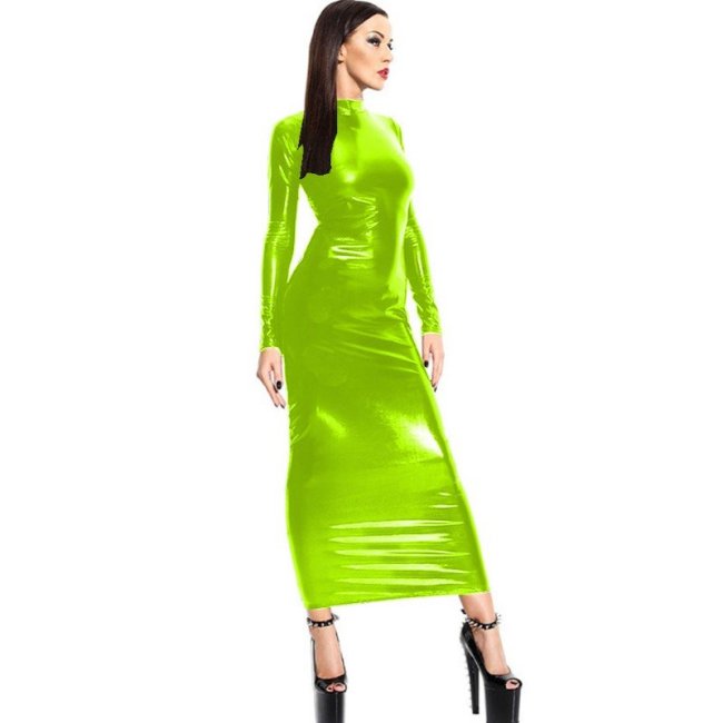 Women O Neck Metallic Long Dress Bodycon Shiny Maxi Dress Plus Size  Women Night Party Clubwear Long Sleeve Club Dress