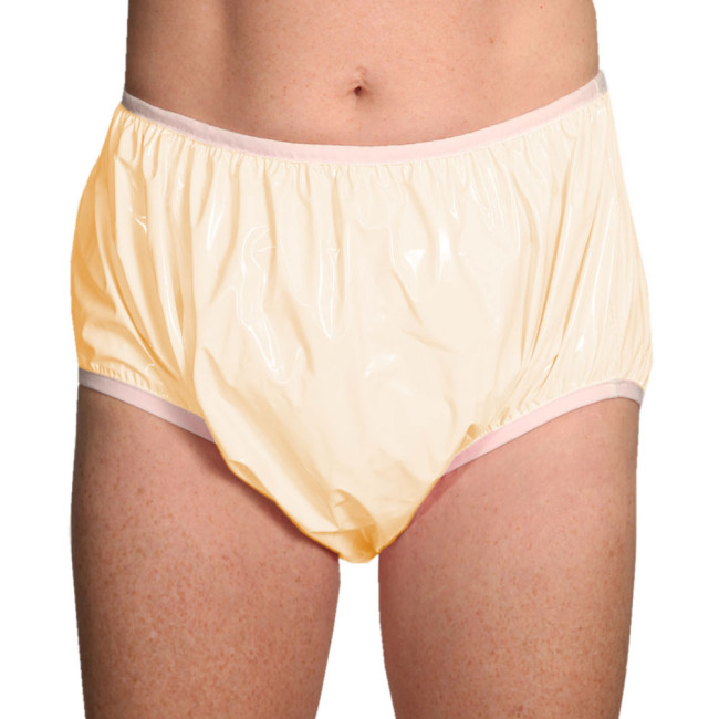 Mens Womens Faux Latex Panties Wet Look Glossy PVC Leather Loose White Trims Briefs Plus Size Patchwork Boxer Shorts Clubwear