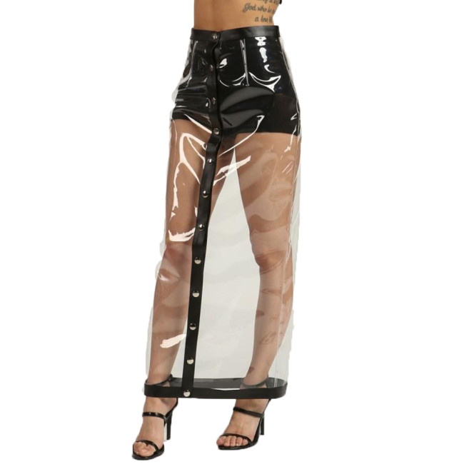 Lingerie Sexy Transparency PVC Leather See-through Skirts Button Perspective Maxi Skirt Pencil Long Skirt Erotic Fashion Gothic