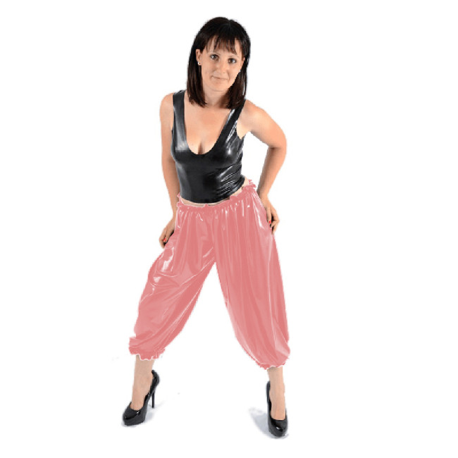 Womens Shiny PVC Leather Ruffled Bloomers Exotic Elastic Frills Calf-length Shorts Pant Fashion Casual Loose Capris Club Costume