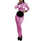 See-through Plastic PVC Leather Patchwork Ruffles Long Sleeve Sheath Bodycon Maxi Dress With Apron Maid Sexy Erotic Fetish S-7XL