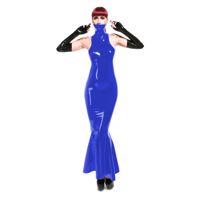 Sexy Sleeveless Glossy Leather Maxi Ruffled Dress Summer Zip Back Bodycon Long Mermaid Dresses PVC Clothing Faux Latex Clubwear