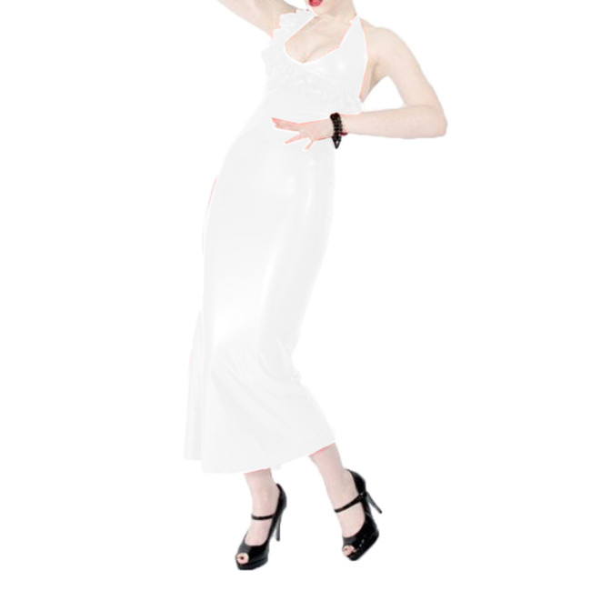 Vintage Female Halter Summer Women Sexy Sleeveless Deep V Neck Sheath Dress Ruffles Decor Bodycon Dresses Evening Club Party 7XL