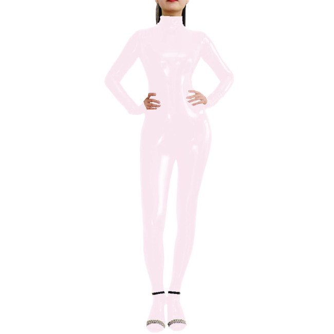 Women's Sexy Shiny PVC Bodystockings Bodysuit Long Sleeve High Neck Glossy Leather Jumpsuit Club Rave Dance Costumes Nightwear